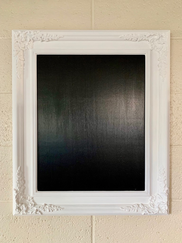 DIY upcycled chalkboard made from vintage wall frame.