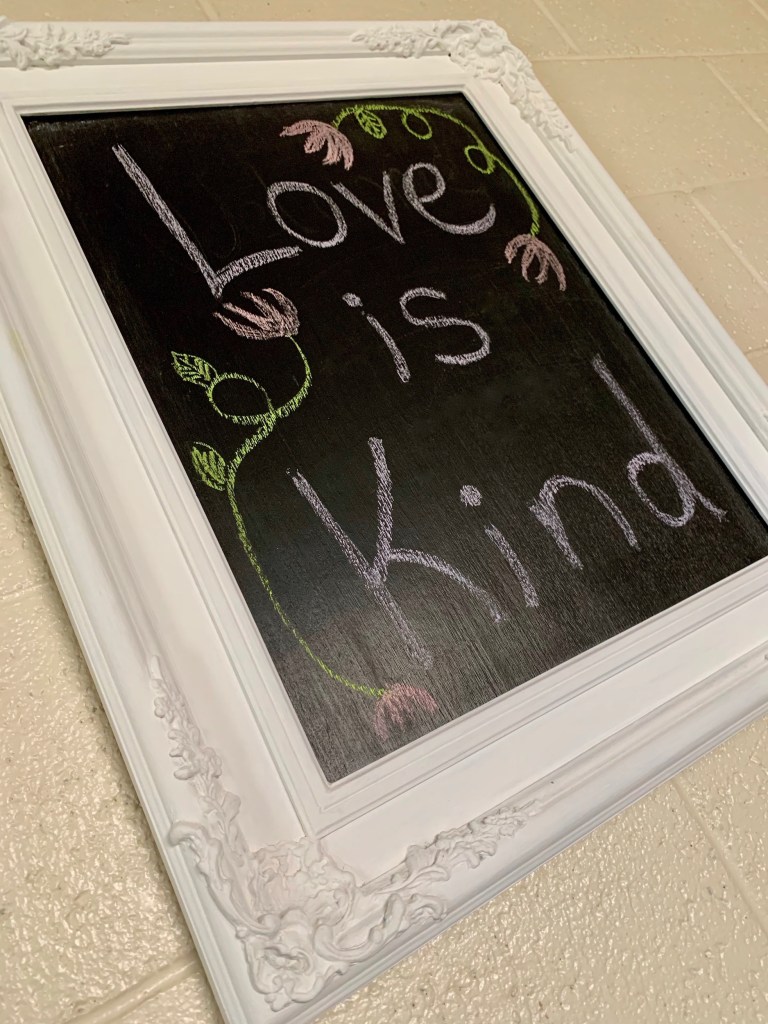 DIY upcycled chalkboard made from vintage wall frame.