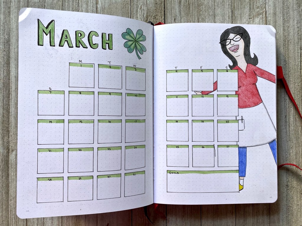 Bob's Burgers BUJO for March with Linda